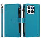For Honor X8c 4G Global Magnetic Closure 9 Card Slots Zipper Leather Case with Hand Strap(Turquoise) - 2