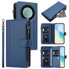 For Honor X9a 5G / Magic5 Lite Magnetic Closure 9 Card Slots Zipper Leather Case with Hand Strap(Dark Blue) - 1