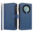 For Honor X9a 5G / Magic5 Lite Magnetic Closure 9 Card Slots Zipper Leather Case with Hand Strap(Dark Blue) - 2
