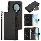 For Honor X9a 5G / Magic5 Lite Magnetic Closure 9 Card Slots Zipper Leather Case with Hand Strap(Black) - 1