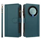 For Honor X9a 5G / Magic5 Lite Magnetic Closure 9 Card Slots Zipper Leather Case with Hand Strap(Dark Green) - 2