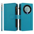 For Honor X9a 5G / Magic5 Lite Magnetic Closure 9 Card Slots Zipper Leather Case with Hand Strap(Turquoise) - 2