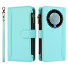 For Honor X9a 5G / Magic5 Lite Magnetic Closure 9 Card Slots Zipper Leather Case with Hand Strap(Mint Green) - 2