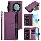 For Honor X9a 5G / Magic5 Lite Magnetic Closure 9 Card Slots Zipper Leather Case with Hand Strap(Purple) - 1