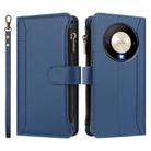 For Honor X9b 5G Global Magnetic Closure 9 Card Slots Zipper Leather Case with Hand Strap(Dark Blue) - 2