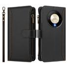 For Honor X9b 5G Global Magnetic Closure 9 Card Slots Zipper Leather Case with Hand Strap(Black) - 2