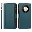 For Honor X9b 5G Global Magnetic Closure 9 Card Slots Zipper Leather Case with Hand Strap(Dark Green) - 2