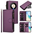 For Honor X9b 5G Global Magnetic Closure 9 Card Slots Zipper Leather Case with Hand Strap(Purple) - 1