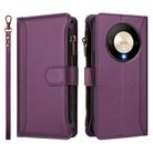 For Honor X9b 5G Global Magnetic Closure 9 Card Slots Zipper Leather Case with Hand Strap(Purple) - 2