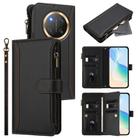 For Honor X9c 5G Global Magnetic Closure 9 Card Slots Zipper Leather Case with Hand Strap(Black) - 1