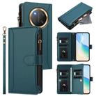 For Honor X9c 5G Global Magnetic Closure 9 Card Slots Zipper Leather Case with Hand Strap(Dark Green) - 1