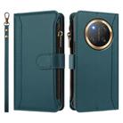 For Honor X9c 5G Global Magnetic Closure 9 Card Slots Zipper Leather Case with Hand Strap(Dark Green) - 2