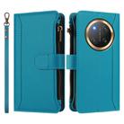 For Honor X9c 5G Global Magnetic Closure 9 Card Slots Zipper Leather Case with Hand Strap(Turquoise) - 2