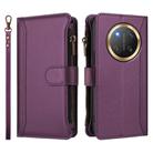 For Honor X9c 5G Global Magnetic Closure 9 Card Slots Zipper Leather Case with Hand Strap(Purple) - 2