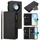 For Honor X9c Smart 5G Global Magnetic Closure 9 Card Slots Zipper Leather Case with Hand Strap(Black) - 1