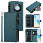 For Honor X9c Smart 5G Global Magnetic Closure 9 Card Slots Zipper Leather Case with Hand Strap(Dark Green) - 1