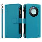 For Honor X9c Smart 5G Global Magnetic Closure 9 Card Slots Zipper Leather Case with Hand Strap(Turquoise) - 2