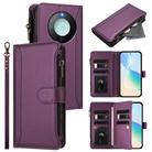 For Honor X9c Smart 5G Global Magnetic Closure 9 Card Slots Zipper Leather Case with Hand Strap(Purple) - 1