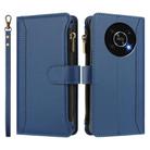 For Honor X30 5G / X9 5G / X9 4G Magnetic Closure 9 Card Slots Zipper Leather Case with Hand Strap(Dark Blue) - 2