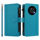 For Honor X30 5G / X9 5G / X9 4G Magnetic Closure 9 Card Slots Zipper Leather Case with Hand Strap(Turquoise) - 2
