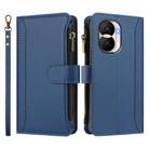 For Honor X40i 5G Magnetic Closure 9 Card Slots Zipper Leather Case with Hand Strap(Dark Blue) - 2