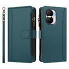 For Honor X40i 5G Magnetic Closure 9 Card Slots Zipper Leather Case with Hand Strap(Dark Green) - 2