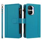 For Honor X40i 5G Magnetic Closure 9 Card Slots Zipper Leather Case with Hand Strap(Turquoise) - 2