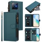 For Honor X60 GT 5G Magnetic Closure 9 Card Slots Zipper Leather Case with Hand Strap(Dark Green) - 1