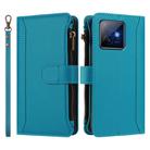 For Honor X60 GT 5G Magnetic Closure 9 Card Slots Zipper Leather Case with Hand Strap(Turquoise) - 2