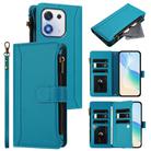 For Honor X70i 5G Magnetic Closure 9 Card Slots Zipper Leather Case with Hand Strap(Turquoise) - 1