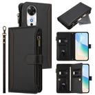 For Honor Play 60 5G Magnetic Closure 9 Card Slots Zipper Leather Case with Hand Strap(Black) - 1