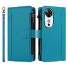 For Honor Play 60 5G Magnetic Closure 9 Card Slots Zipper Leather Case with Hand Strap(Turquoise) - 2