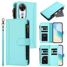 For Honor Play 60 5G Magnetic Closure 9 Card Slots Zipper Leather Case with Hand Strap(Mint Green) - 1