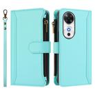 For Honor Play 60 5G Magnetic Closure 9 Card Slots Zipper Leather Case with Hand Strap(Mint Green) - 2