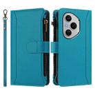 For Honor 400 Pro Global 160.8mm Magnetic Closure 9 Card Slots Zipper Leather Case with Hand Strap(Turquoise) - 2