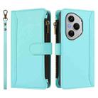 For Honor 400 Pro Magnetic Closure 9 Card Slots Zipper Leather Case with Hand Strap(Mint Green) - 2