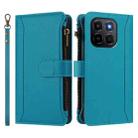 For Honor X6c 4G Magnetic Closure 9 Card Slots Zipper Leather Case with Hand Strap(Turquoise) - 2