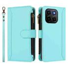For Honor X6c 4G Magnetic Closure 9 Card Slots Zipper Leather Case with Hand Strap(Mint Green) - 2