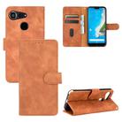 For Kyocera Android One S6 Solid Color Skin Feel Magnetic Buckle Horizontal Flip Calf Texture PU Leather Case with Holder & Card Slots & Wallet(Brown) - 1