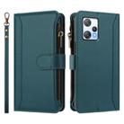 For Blackview A53 Magnetic Closure 9 Card Slots Zipper Leather Case with Hand Strap(Dark Green) - 2