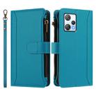 For Blackview A53 Magnetic Closure 9 Card Slots Zipper Leather Case with Hand Strap(Turquoise) - 2