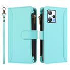 For Blackview A53 Magnetic Closure 9 Card Slots Zipper Leather Case with Hand Strap(Mint Green) - 2