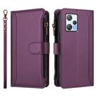 For Blackview A53 Magnetic Closure 9 Card Slots Zipper Leather Case with Hand Strap(Purple) - 2