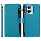 For Blackview Oscal Modern 8 / Color 8 Magnetic Closure 9 Card Slots Zipper Leather Case with Hand Strap(Turquoise) - 2