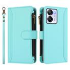 For Blackview Oscal Modern 8 / Color 8 Magnetic Closure 9 Card Slots Zipper Leather Case with Hand Strap(Mint Green) - 2