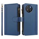 For Blackview Shark 8 / Oscal Tiger 12 Magnetic Closure 9 Card Slots Zipper Leather Case with Hand Strap(Dark Blue) - 2