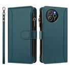 For Blackview Shark 8 / Oscal Tiger 12 Magnetic Closure 9 Card Slots Zipper Leather Case with Hand Strap(Dark Green) - 2