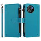 For Blackview Shark 8 / Oscal Tiger 12 Magnetic Closure 9 Card Slots Zipper Leather Case with Hand Strap(Turquoise) - 2