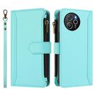 For Blackview Shark 8 / Oscal Tiger 12 Magnetic Closure 9 Card Slots Zipper Leather Case with Hand Strap(Mint Green) - 2