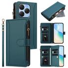 For Blackview Shark 9 5G Magnetic Closure 9 Card Slots Zipper Leather Case with Hand Strap(Dark Green) - 1